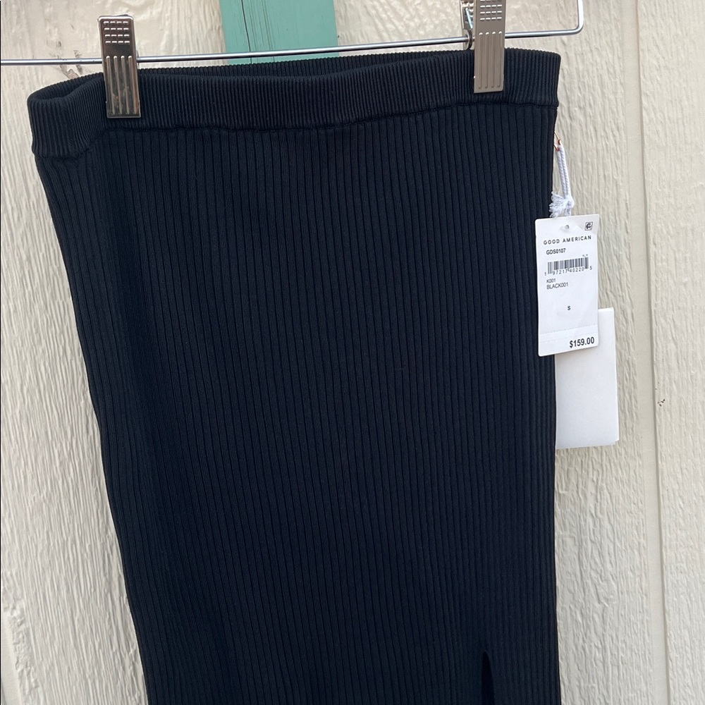 Good American Black Ribbed Knit Maxi Skirt NWT | Side Slit Long Stretch Skirt s